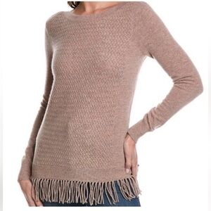 InCashmere Elegant Boatneck Fringe Detailed Cashmere Sweater